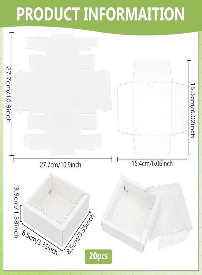 بينيكريت علب ورقية مربعة شفافة من بينيكريت، 20 قطعة، بنافذة شفافة من مادة PVC، مقاس 3.3 × 3.3 × 1.3 بوصة، علبة تغليف هدايا ورقية لحفلات الزفاف، وهدايا الأعياد، والشوكولاتة، والبسكويت، والحرف اليدوية الصغيرة. - Image 2